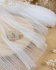 Micro Pleated - White Bridal Premium Fabric by the Yard, Handmade Textured Tulle with Irregular Pleats for Wedding Dresses, Veils