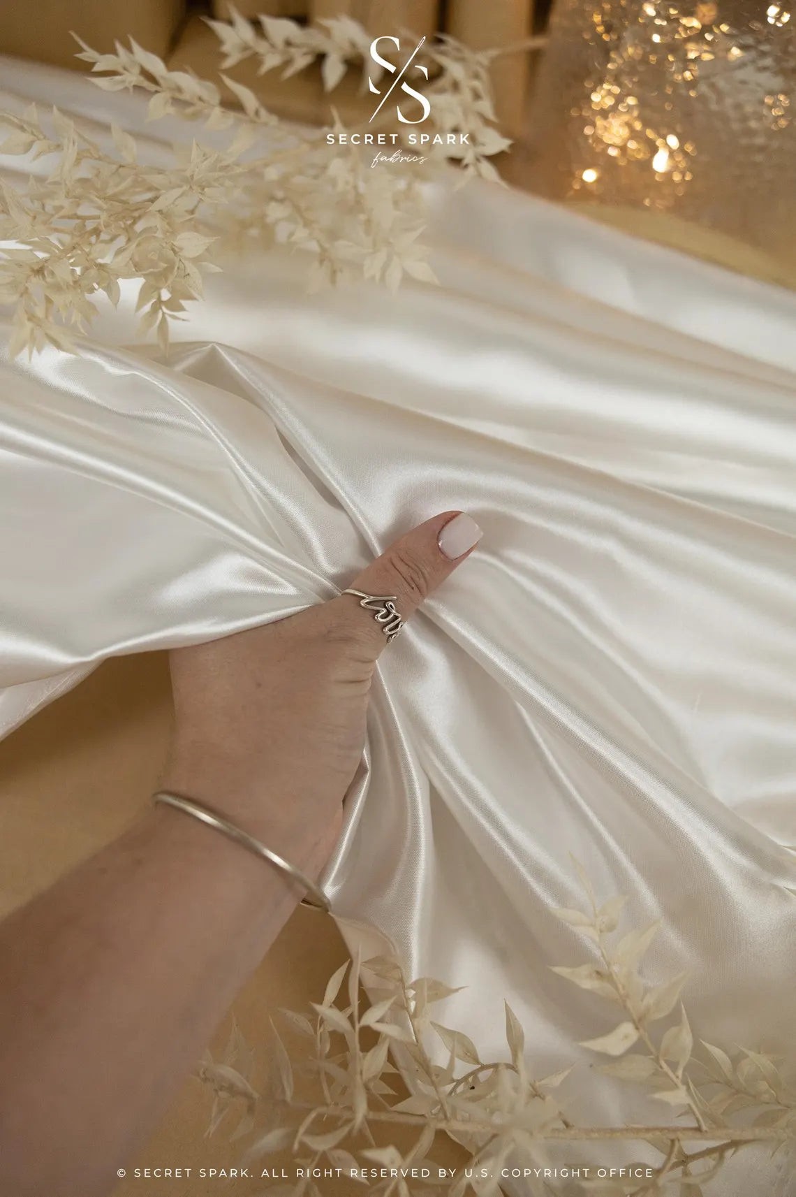 Amore - White Glossy and Sturdy Bridal Satin Fabric by the yard, Non-stretch Dense Satin Material 60" Wide, for Wedding Gown, Decor Projects