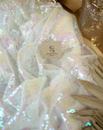 Glitz Sequin - White Unicorn Color Premium Iridescent Fabric by the Yard, 3mm Round Sequins for Wedding Dresses, Bridal Decor, Events