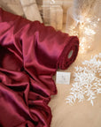 Iconic Silky Satin - Wine Color Airy & Light Weight Fabric, One Way Stretch Satin Material for Decorations, Clothing, Bulk