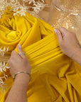 Rich - Yellow Stretch Velvet Fabric - Bright 4-Way Velour with Bold Color, Soft Drape for Costumes, Dresses, Pillows & Decor