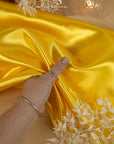 Amore - Yellow Sun Dense Glossy Satin Fabric, Vibrant Non-Stretch Shiny Material for Robes, Hair Accessories, Event Decor, Bold DIY Projects