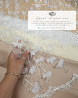 Secret Garden - White 3D Floral Lace with Chiffon Flowers, Pearls & Sequins – Embroidered Tulle Fabric for Wedding Dresses, Veils, Capes
