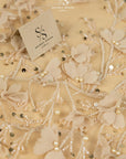 Secret Garden - Mystic Beige 3D Lace with Chiffon Flowers & Pearls – Elegant Tulle for Modern Neutrals, Bridal Jackets, Accessories, Dresses