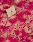 Secret Garden - Magenta Pink 3D Lace with Flowers, Pearls & Sequins – Bold Tulle for Show Dresses, Dance Costumes, Hair Bows, Creative Decor