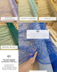 Stardust - Emerald Green Ombre Crystal Tulle with Gradient Sparkle and Rhinestones on Mesh Luxury Bridal Fabric by the Yard