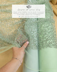 Stardust - Misty Green Ombre Crystal Tulle with Gradient Sparkle and Rhinestones on Mesh Luxury Bridal Fabric by the Yard