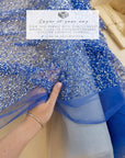Stardust - Royal Blue Ombre Crystal Tulle with Gradient Sparkle and Rhinestones on Mesh Luxury Bridal Fabric by the Yard