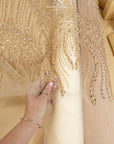 Crystalia - Champagne Beaded Tulle Lace for Bridal Dresses, Floral Sequin Mesh for Wedding Gowns, Elegant Embroidered Fabric by the Yard