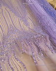 Crystalia - Purple Lavender Beaded Tulle Lace for Bridal Dresses, Floral Sequin Mesh for Wedding Gowns, Elegant Embroidered Fabric by the Yard