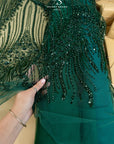 Crystalia - Emerald Beaded Tulle Lace for Bridal Dresses, Floral Sequin Mesh for Wedding Gowns, Elegant Embroidered Fabric by the Yard