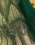 Crystalia - Emerald Beaded Tulle Lace for Bridal Dresses, Floral Sequin Mesh for Wedding Gowns, Elegant Embroidered Fabric by the Yard