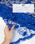 Secret Garden - Royal Blue 3D Floral Lace with Sequins and Petals – Regal Tulle for Pageant Gowns, Opera Capes, Headbands & Fashion Dresses