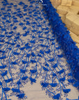 Secret Garden - Royal Blue 3D Floral Lace with Sequins and Petals – Regal Tulle for Pageant Gowns, Opera Capes, Headbands & Fashion Dresses