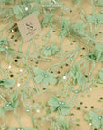 Secret Garden - Pistachio Green 3D Floral Lace with Pearls & Petals – Tulle for Garden Weddings, Baby Dresses, Invitations, Flatlays, Decor