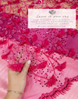 Secret Garden - Magenta Pink 3D Lace with Flowers, Pearls & Sequins – Bold Tulle for Show Dresses, Dance Costumes, Hair Bows, Creative Decor