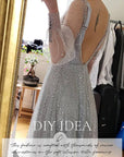 Stardust - Pastel Blue Ombre Crystal Tulle with Gradient Sparkle and Rhinestones on Mesh Luxury Bridal Fabric by the Yard