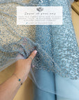 Stardust - Pastel Blue Ombre Crystal Tulle with Gradient Sparkle and Rhinestones on Mesh Luxury Bridal Fabric by the Yard