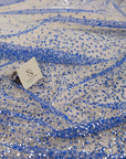 Stardust - Royal Blue Ombre Crystal Tulle with Gradient Sparkle and Rhinestones on Mesh Luxury Bridal Fabric by the Yard