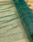 Stardust - Emerald Green Ombre Crystal Tulle with Gradient Sparkle and Rhinestones on Mesh Luxury Bridal Fabric by the Yard