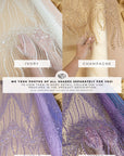 Crystalia - Champagne Beaded Tulle Lace for Bridal Dresses, Floral Sequin Mesh for Wedding Gowns, Elegant Embroidered Fabric by the Yard