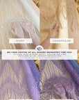 Crystalia - Purple Lavender Beaded Tulle Lace for Bridal Dresses, Floral Sequin Mesh for Wedding Gowns, Elegant Embroidered Fabric by the Yard