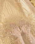 Crystalia - Champagne Beaded Tulle Lace for Bridal Dresses, Floral Sequin Mesh for Wedding Gowns, Elegant Embroidered Fabric by the Yard