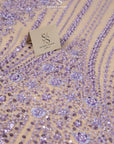 Crystalia - Purple Lavender Beaded Tulle Lace for Bridal Dresses, Floral Sequin Mesh for Wedding Gowns, Elegant Embroidered Fabric by the Yard
