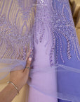 Crystalia - Purple Lavender Beaded Tulle Lace for Bridal Dresses, Floral Sequin Mesh for Wedding Gowns, Elegant Embroidered Fabric by the Yard