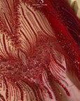 Crystalia - Wine Beaded Tulle Lace for Bridal Dresses, Floral Sequin Mesh for Wedding Gowns, Elegant Embroidered Fabric by the Yard