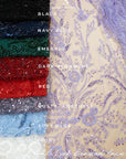 Coral Reef - Black Beaded Sea Theme Corals Lace Fabric with Sequins & Pearls, Ocean-Inspired Tulle Mesh for Gowns, Couture Dresses