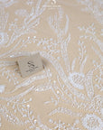 Coral Reef - Ivory Lace Fabric Sea Themed Bridal Beaded Lace with Pearls & Sequins, Mesh Lace for Wedding Gowns, Couture Dresses with Corals