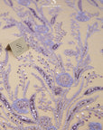 Coral Reef - Purple Lavender Beaded Lace with Coral Design, Sea Inspired Embroidered Mesh with Pearls & Sequins, Dress Fabric for Gowns