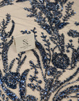 Coral Reef - Navy Blue Beaded Corals Lace Fabric with Sequins & Pearls, Ocean-Inspired Tulle for Evening Dresses, Couture Mesh Lace by the Yard