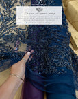 Coral Reef - Navy Blue Beaded Corals Lace Fabric with Sequins & Pearls, Ocean-Inspired Tulle for Evening Dresses, Couture Mesh Lace by the Yard