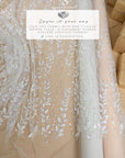 Leaves Love - Ivory 3D Leaves Beaded Lace, Sheer Bridal Mesh with Clear Sequins and Floral Leaf Embroidery for Wedding Dress or Veil
