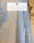 Leaves Love - Soft Blue Leaf Beaded Lace Fabric, 3D Leaves & Sequins Embroidery on Mesh for Dresses, Bridal Gowns, Couture Design