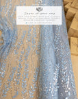 Leaves Love - Soft Blue Leaf Beaded Lace Fabric, 3D Leaves & Sequins Embroidery on Mesh for Dresses, Bridal Gowns, Couture Design