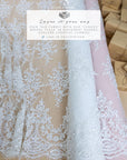 Belle - Off White - Classic Corded Bridal Lace with Beaded Flowers and Scalloped Edges for Wedding Gowns, Veils, DIY Couture by the Yard