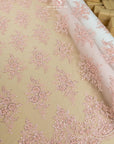 Belle - Rose Quartz - Soft Pink Beaded Lace with Corded Floral Design and Scalloped Edges for Romantic Bridal, Special Occasion by the Yard