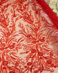 Coral Reef - Red Beaded Lace Fabric Sea Corals, Sequin Lace with Pearls, Ocean Theme Tulle with Embroidery for Gowns, Mermaid Dresses