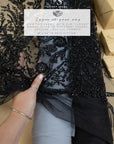 Coral Reef - Black Beaded Sea Theme Corals Lace Fabric with Sequins & Pearls, Ocean-Inspired Tulle Mesh for Gowns, Couture Dresses