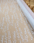 Leaves Love - Off white 3D Floral Leaf Lace with Sequins & Beads, Embroidered Botanical Mesh Tulle for Bridal Dresses, Gowns, Veils
