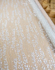 Leaves Love - Ivory 3D Leaves Beaded Lace, Sheer Bridal Mesh with Clear Sequins and Floral Leaf Embroidery for Wedding Dress or Veil
