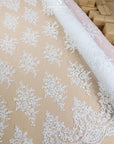 Belle - Off White - Classic Corded Bridal Lace with Beaded Flowers and Scalloped Edges for Wedding Gowns, Veils, DIY Couture by the Yard