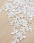 Belle - Off White - Classic Corded Bridal Lace with Beaded Flowers and Scalloped Edges for Wedding Gowns, Veils, DIY Couture by the Yard