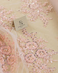 Belle - Rose Quartz - Soft Pink Beaded Lace with Corded Floral Design and Scalloped Edges for Romantic Bridal, Special Occasion by the Yard