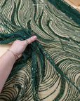 Crystal Lines - Emerald Green - Currents Lace, Geometric Wave Sequin Beaded Mesh for Statement Gown, Luxury Overlays, Performance Wear |