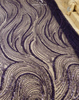 Crystal Lines - Deep Purple - Swirl Lace, Abstract Contour Line Sequin Beaded Mesh, Art Deco Couture Fabric for Eveningwear & Theatrical Gowns |