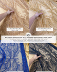 Phoenix - Yellow Sun Vibrant Sequin Lace with Beaded Feather Embroidery on Mesh, Luxury Bridal Fabric by the Yard